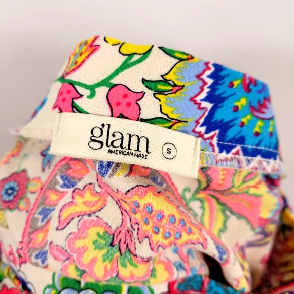 Glam Off the Shoulder Neon Paisley Blouse Size Small - Picture 5 of 6